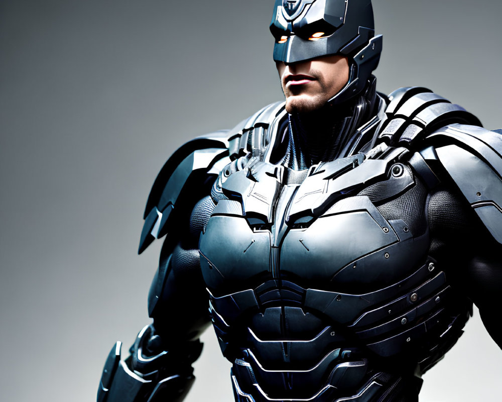 Detailed Futuristic Batman Costume with Muscular Armored Suit