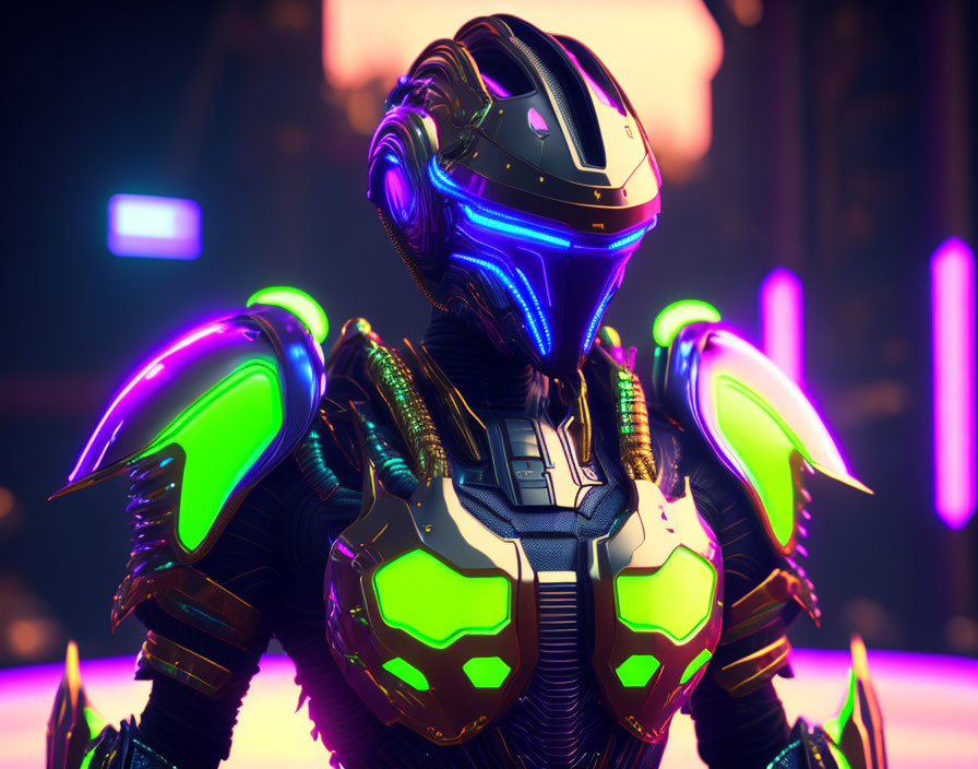 Futuristic Armor with Neon Highlights and Glowing Green Accents