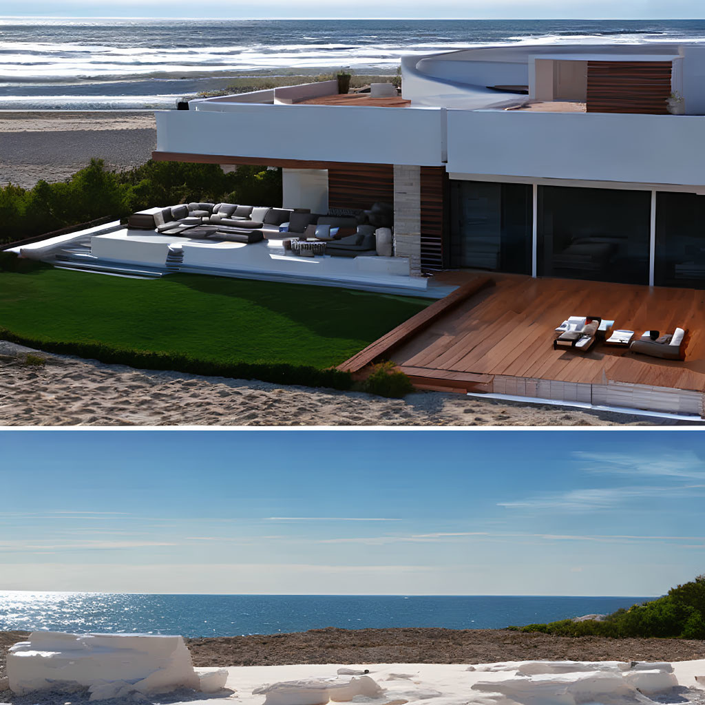 Contemporary Beachfront House with Ocean View & Expansive Terraces