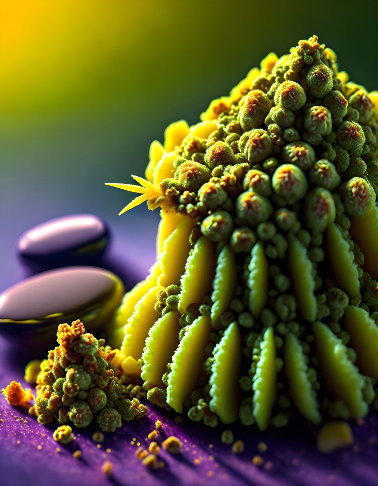 Detailed Macro Shot of Vibrant Romanesco Broccoli with Fractal Patterns