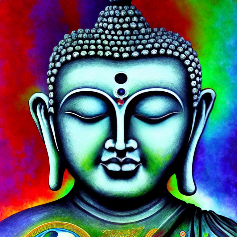 Colorful Buddha Face Painting with Blue and Purple Gradient