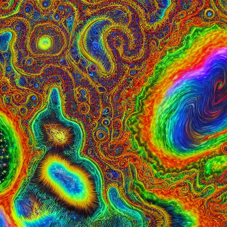 Colorful Abstract Fractal Pattern with Swirls and Spirals