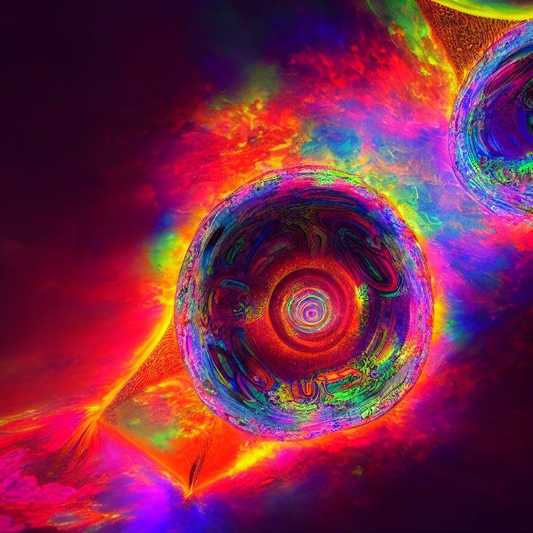 Colorful Psychedelic Digital Art: Vibrant Vortexes in Neon Hues