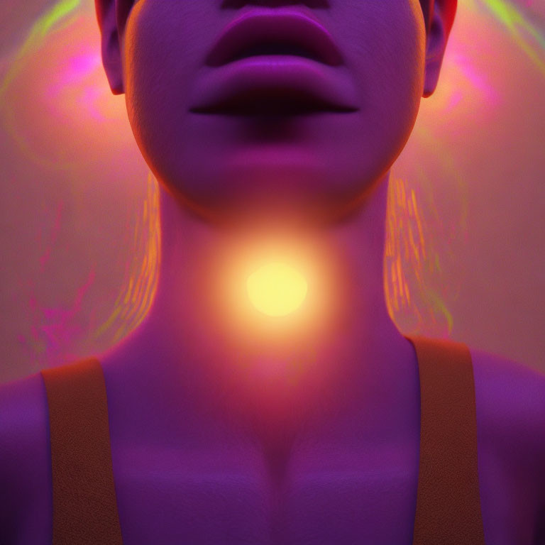 Person with glowing yellow orb and neon pink light in digital art