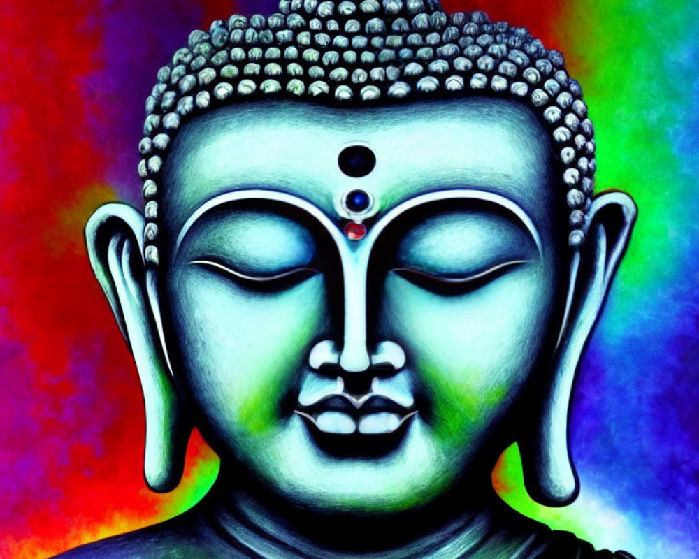 Colorful Buddha Face Painting with Blue and Purple Gradient