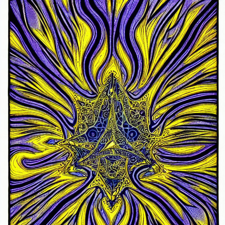 Intricate Yellow and Blue Swirls on Dark Background