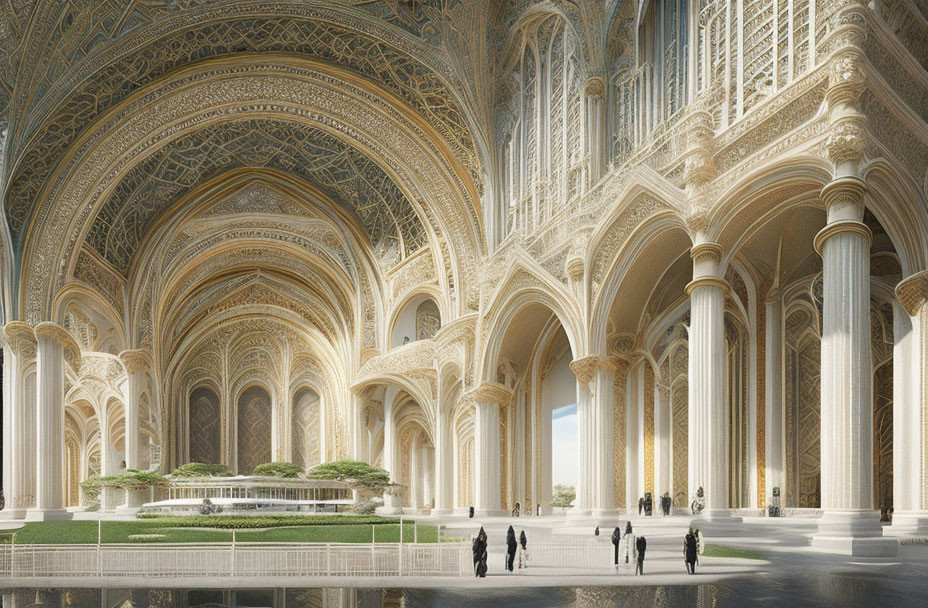 Gothic Cathedral Interior with Tall Arches and Vaulted Ceilings