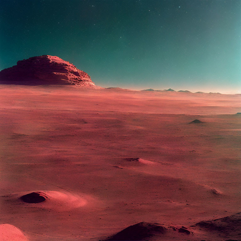 Surreal Martian landscape with rocky formation in red desert