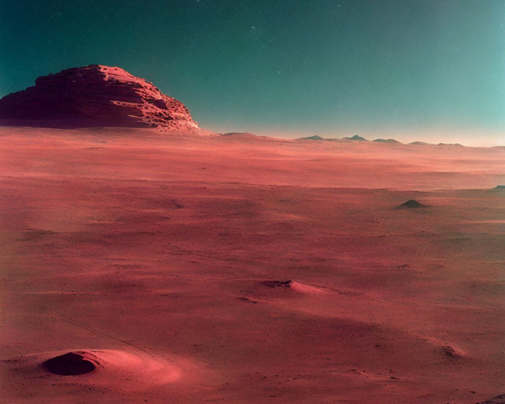 Surreal Martian landscape with rocky formation in red desert