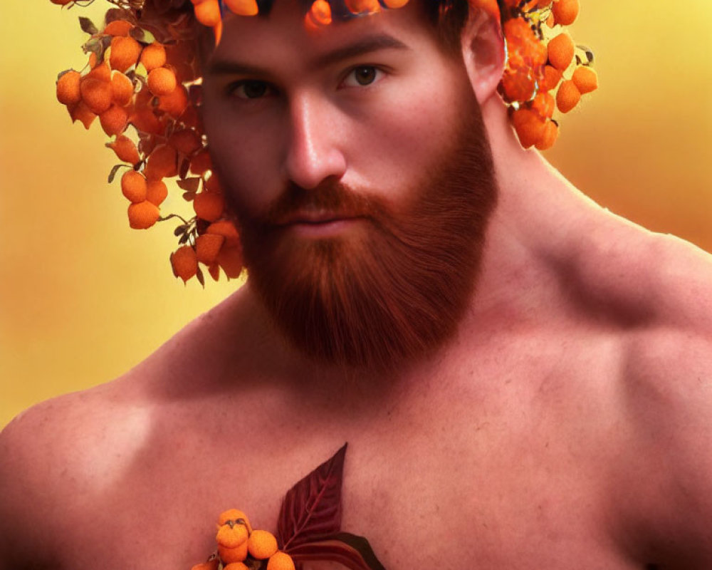 Man with Red Beard Wearing Orange Berry Wreath