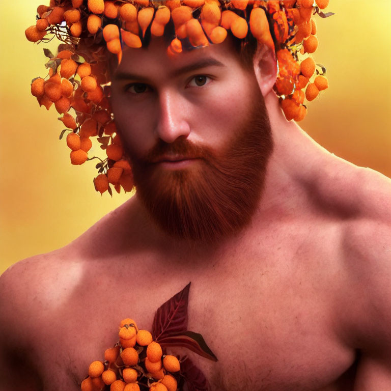 Man with Red Beard Wearing Orange Berry Wreath