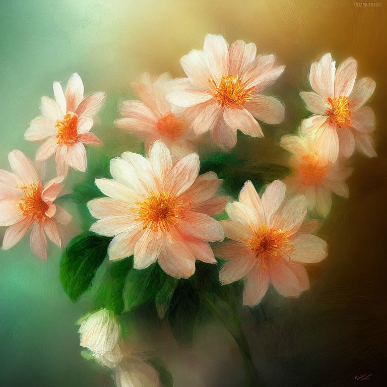 Delicate pink flowers on warm painterly background