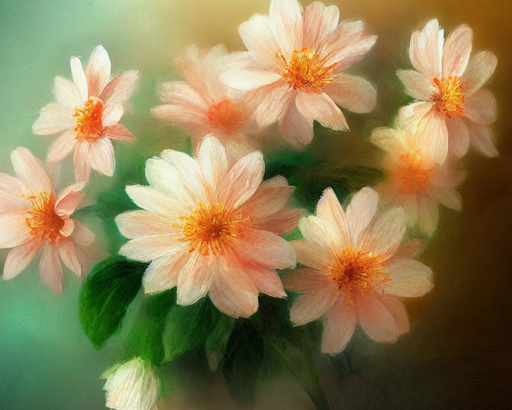 Delicate pink flowers on warm painterly background