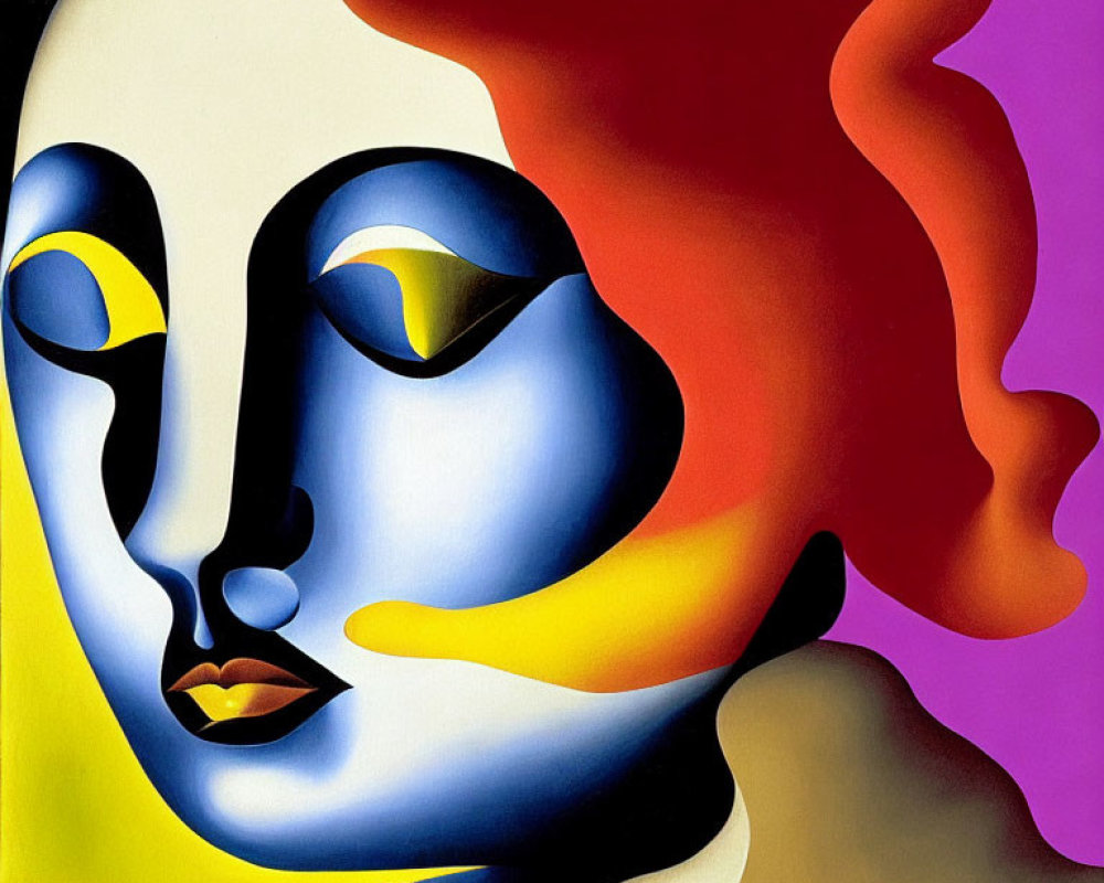 Vibrant Abstract Painting of Stylized Female Face