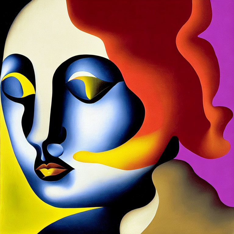 Vibrant Abstract Painting of Stylized Female Face