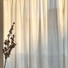 Serene room with minimalist furniture and dried branches in warm sunlight