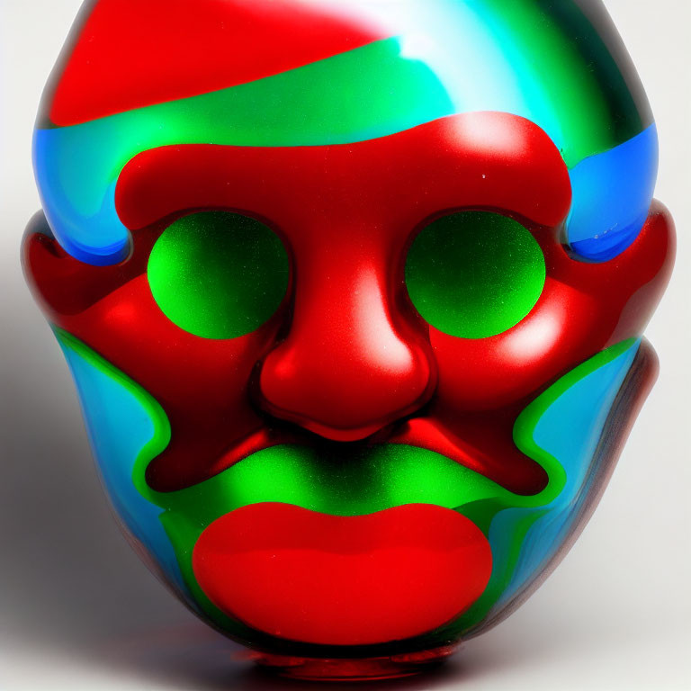 Colorful glossy egg-shaped object with swirling facial patterns