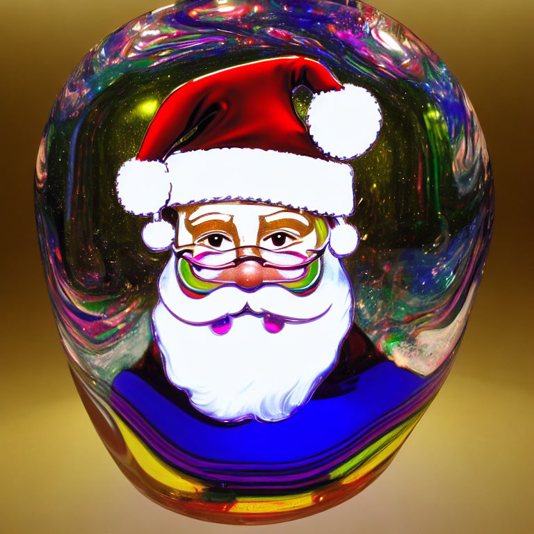 Colorful Iridescent Christmas Bauble Featuring Santa Claus