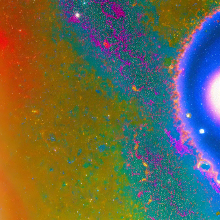 Abstract cosmic image: Vibrant rainbow gradient with sparkling star-like dots