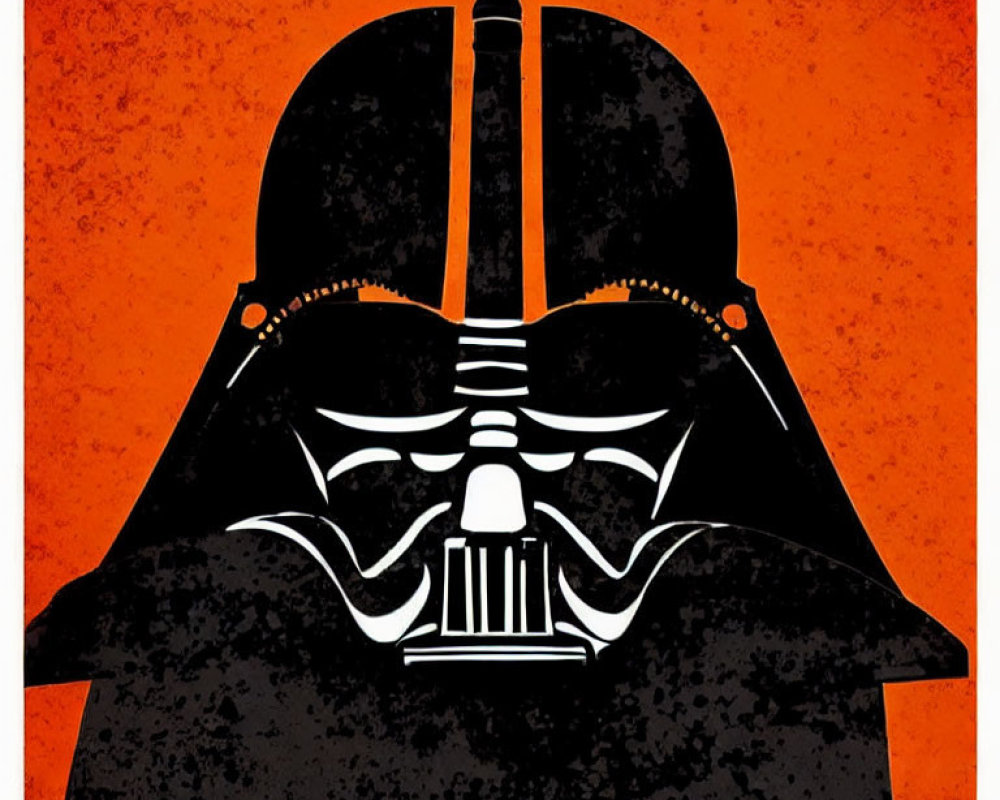 Stylized Darth Vader helmet and mask on textured orange background