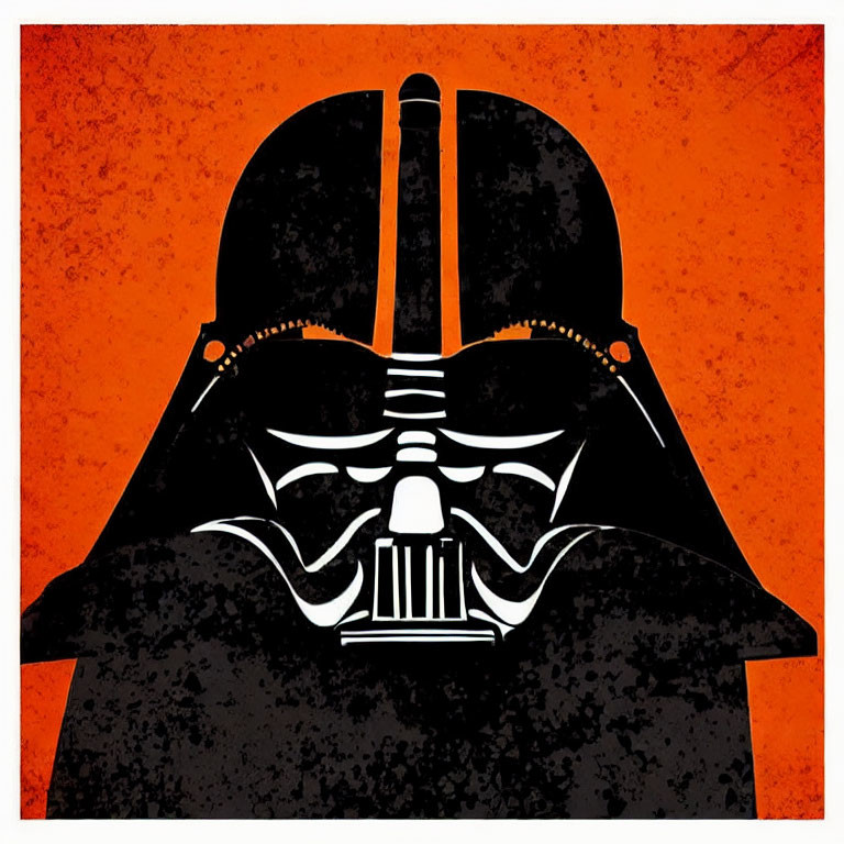 Stylized Darth Vader helmet and mask on textured orange background