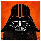 Stylized Darth Vader helmet and mask on textured orange background