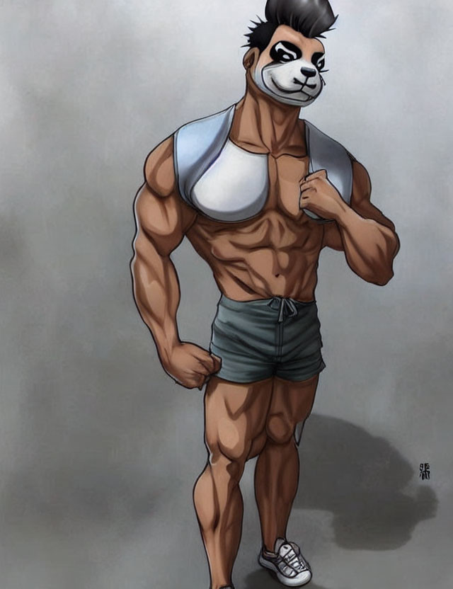 Muscular tiger character in tank top, shorts, and sneakers posing confidently