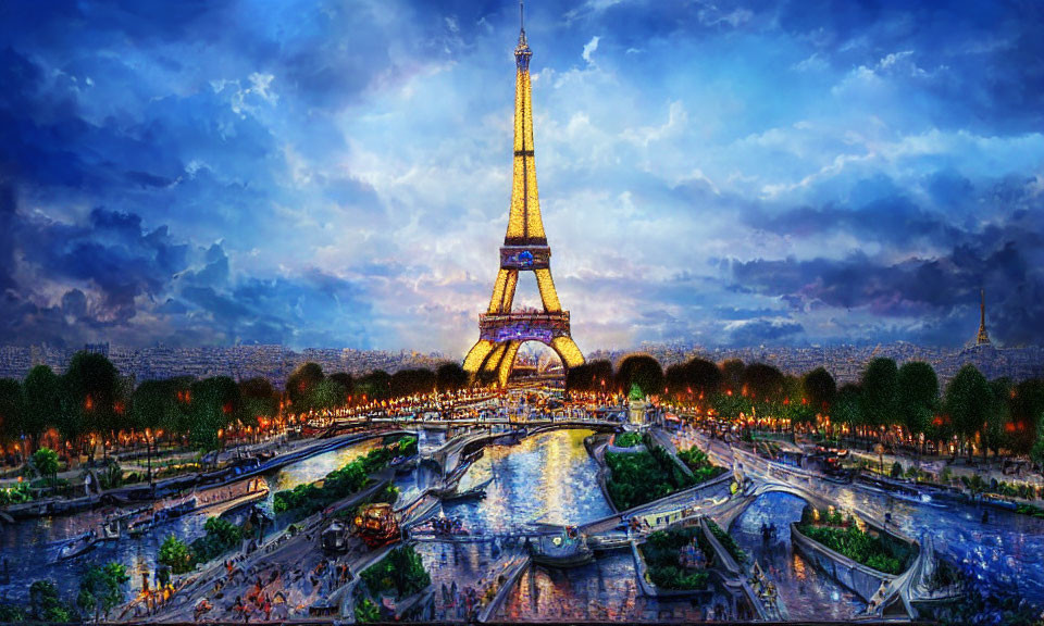 Iconic Eiffel Tower at Dusk Overlooking Seine River