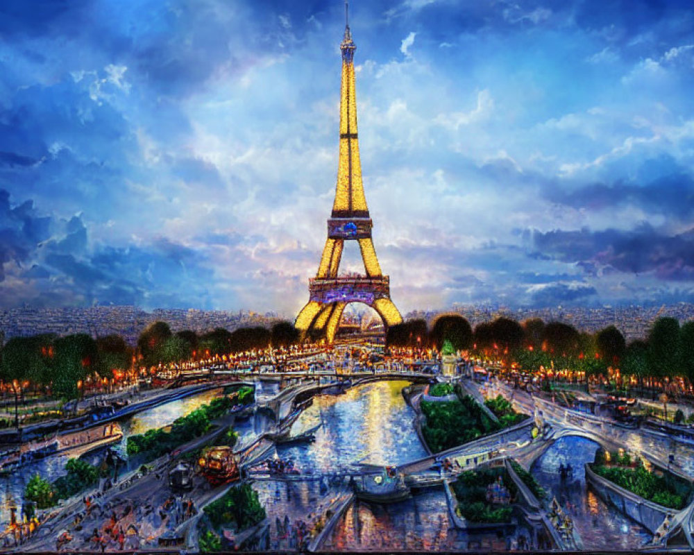 Iconic Eiffel Tower at Dusk Overlooking Seine River