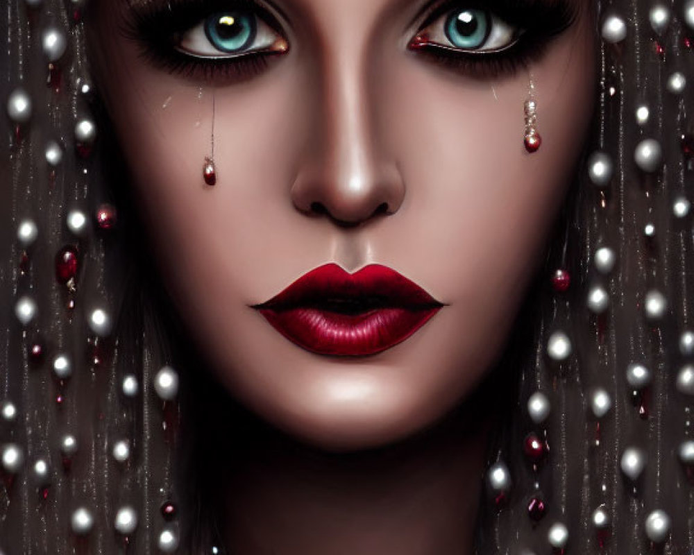 Digital portrait of woman with dramatic makeup and jewelry