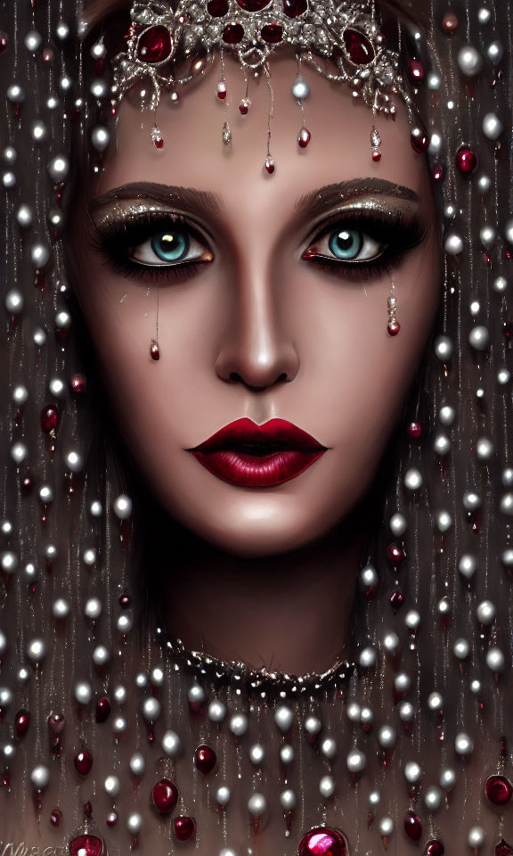 Digital portrait of woman with dramatic makeup and jewelry