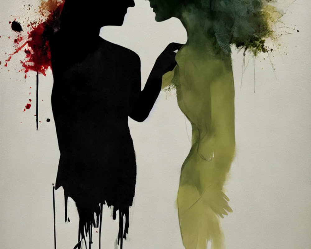 Abstract Watercolor Silhouette of Two People Facing Each Other