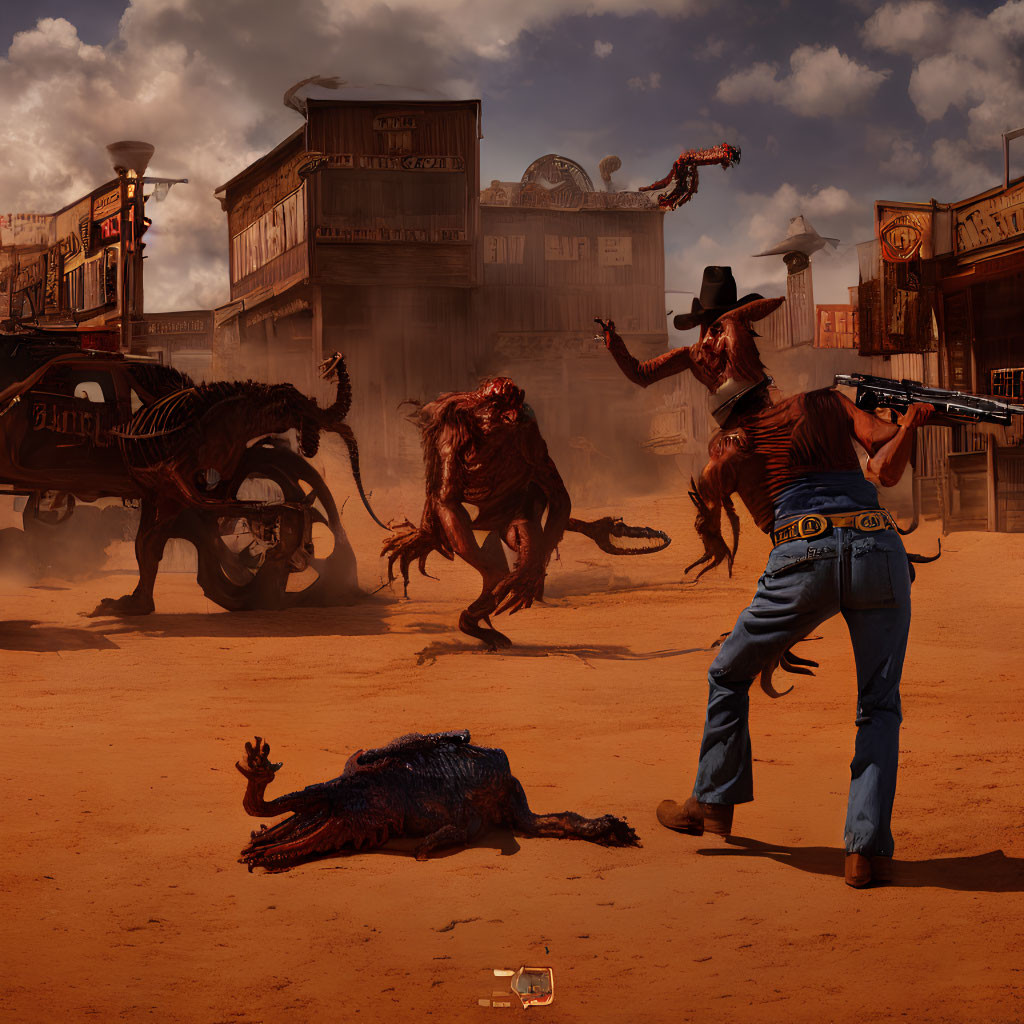 Cowboy faces monstrous creatures in Wild West town standoff