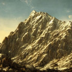 Sepia-Toned Illustration of Rugged Mountain Peak with Lightning