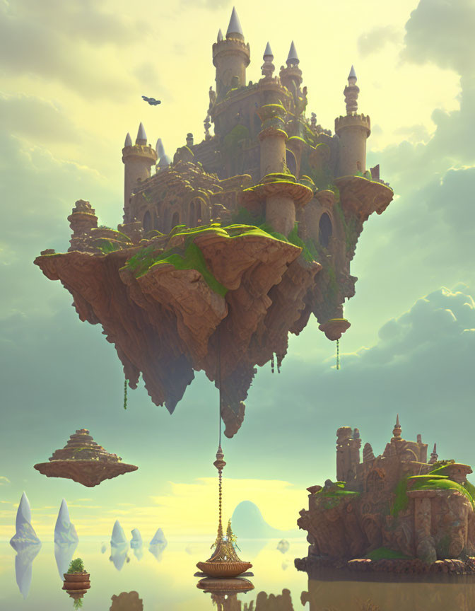 Majestic castle on fantastical floating island