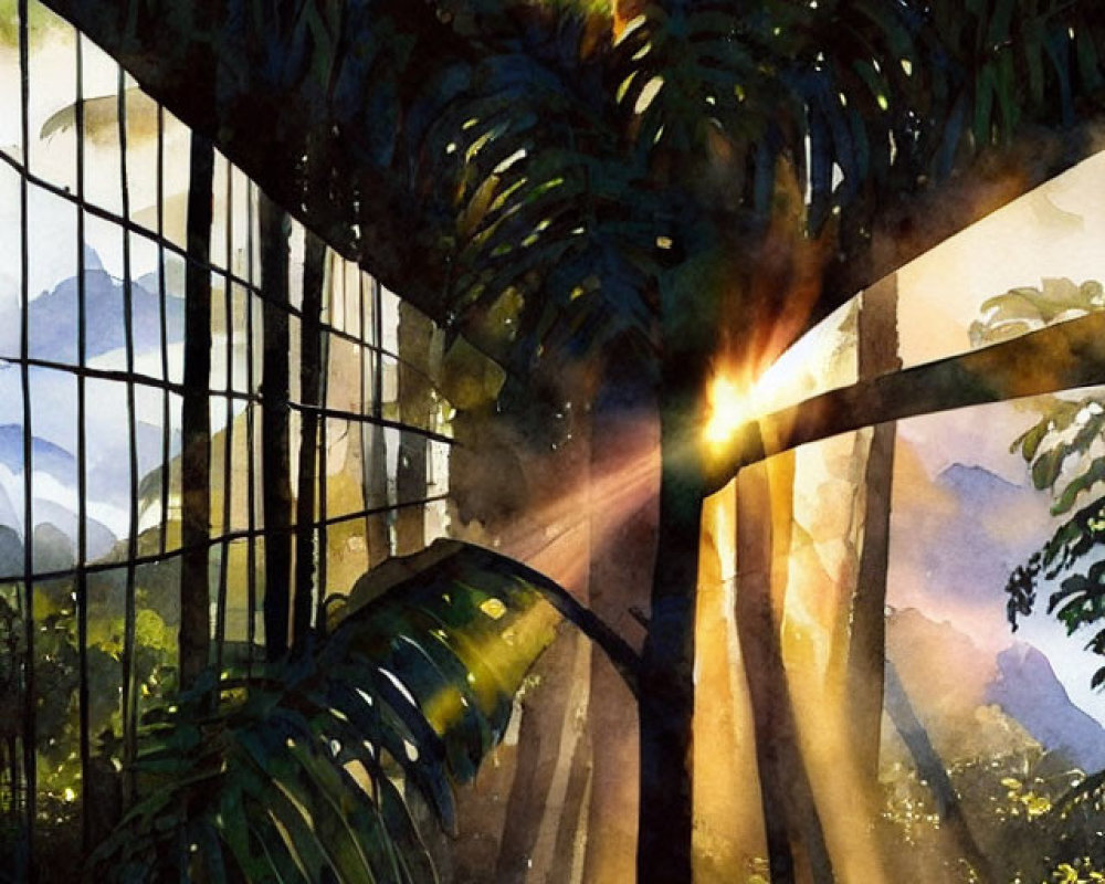 Sunlight illuminates dense tropical forest scene