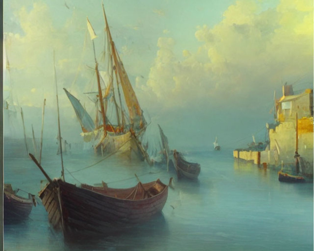 Tranquil maritime scene with moored boats and calm sea