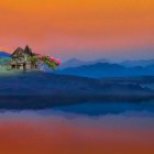 Colorful Dusk Landscape: Orange and Purple Sky Reflected in River