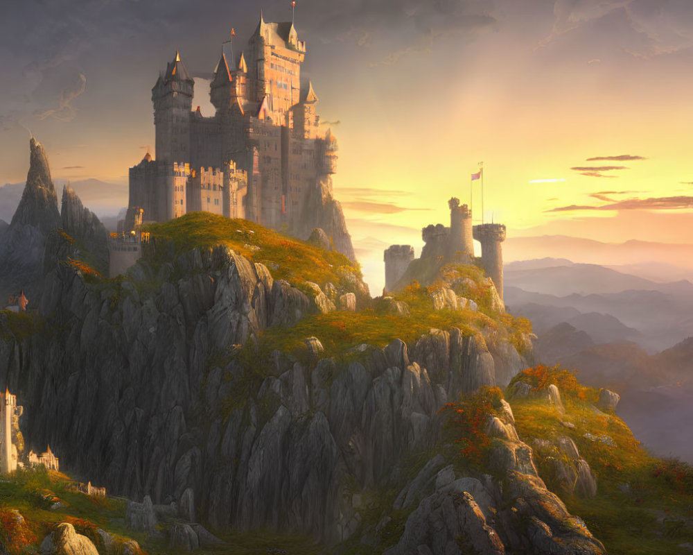 Castle on Cliffs at Sunrise: Serene Landscape View