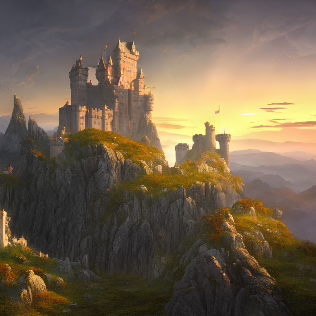 Castle on Cliffs at Sunrise: Serene Landscape View