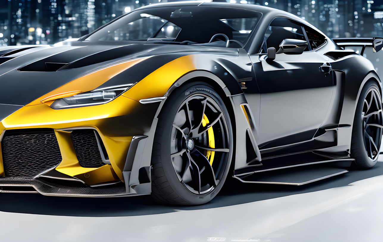 Black and Yellow Sports Car with Aerodynamic Design and Alloy Wheels