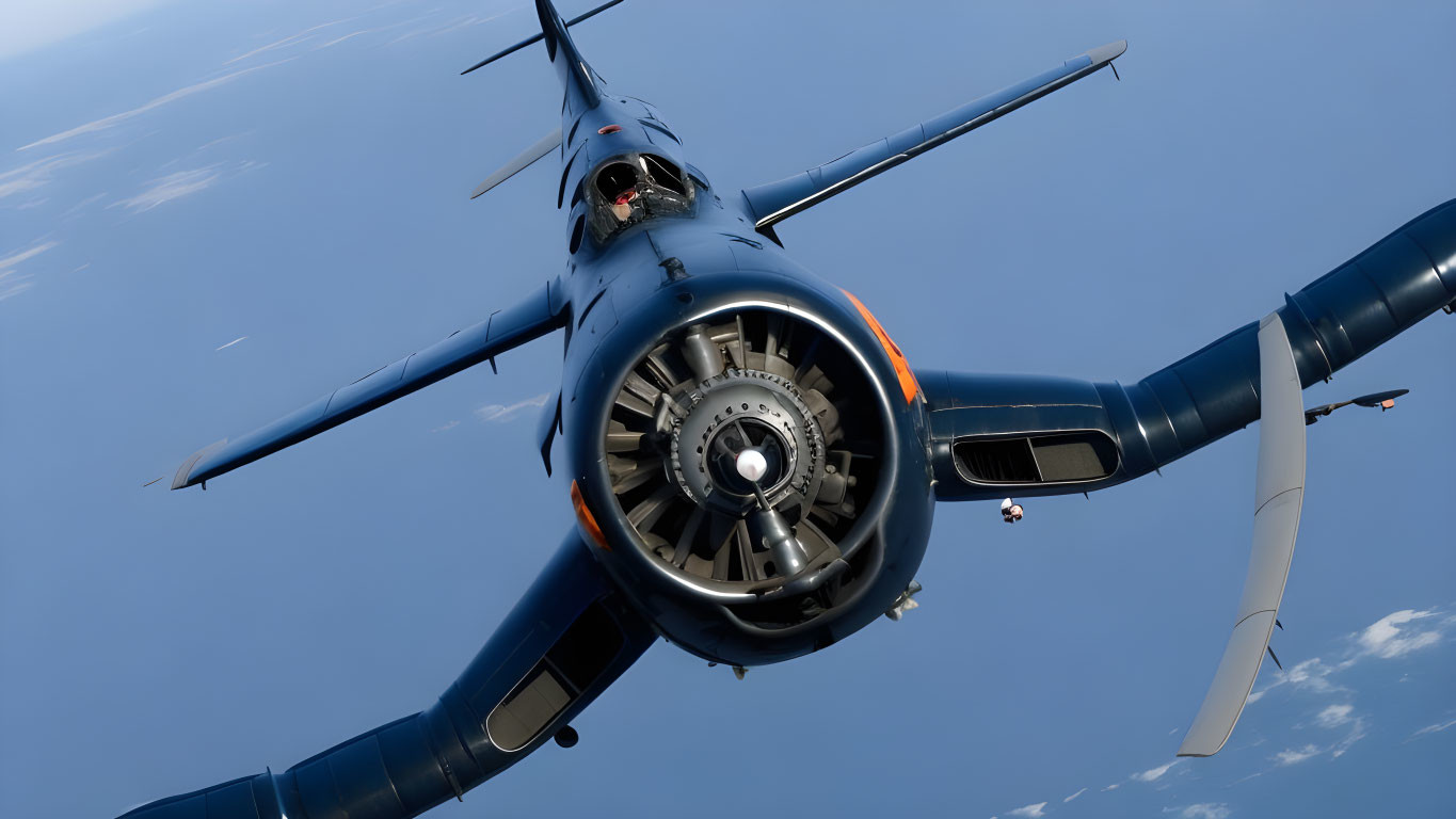 Airplane in Flight: Landing Gear, Jet Engine, and Propellers in Close-up View