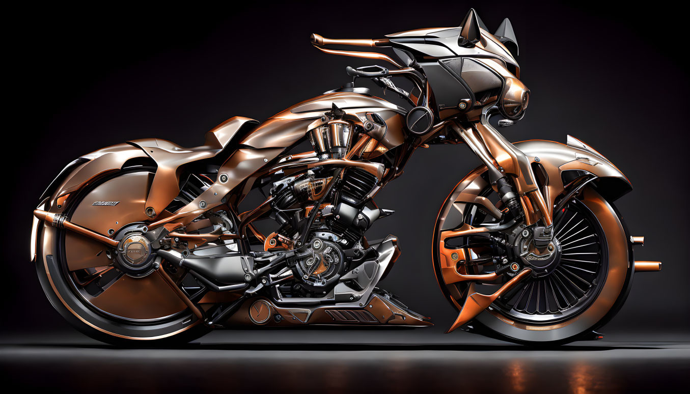 Sleek Metallic Wolf-Inspired Motorcycle with Copper Finish