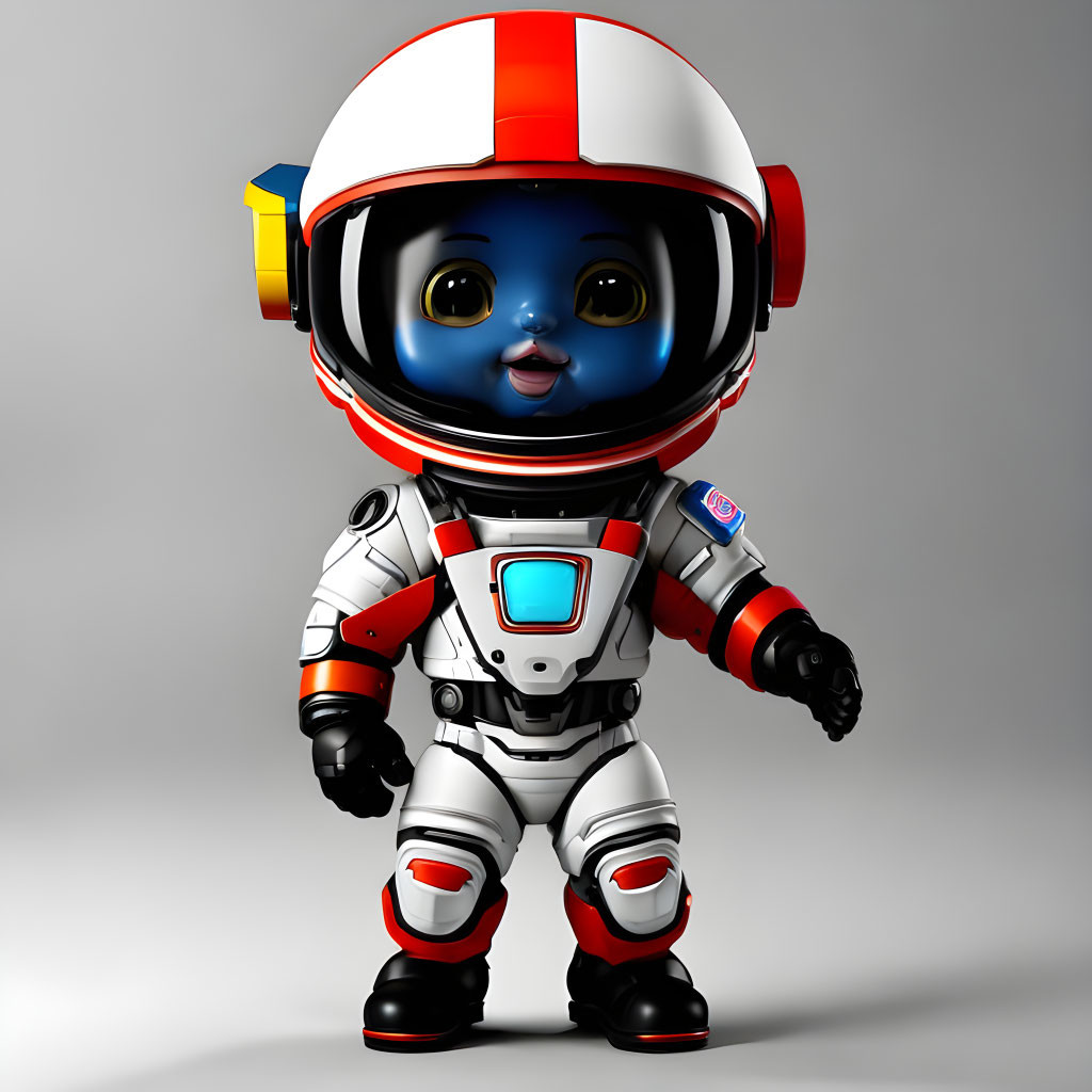 Detailed Astronaut Character in Red and Blue Striped Helmet Suit