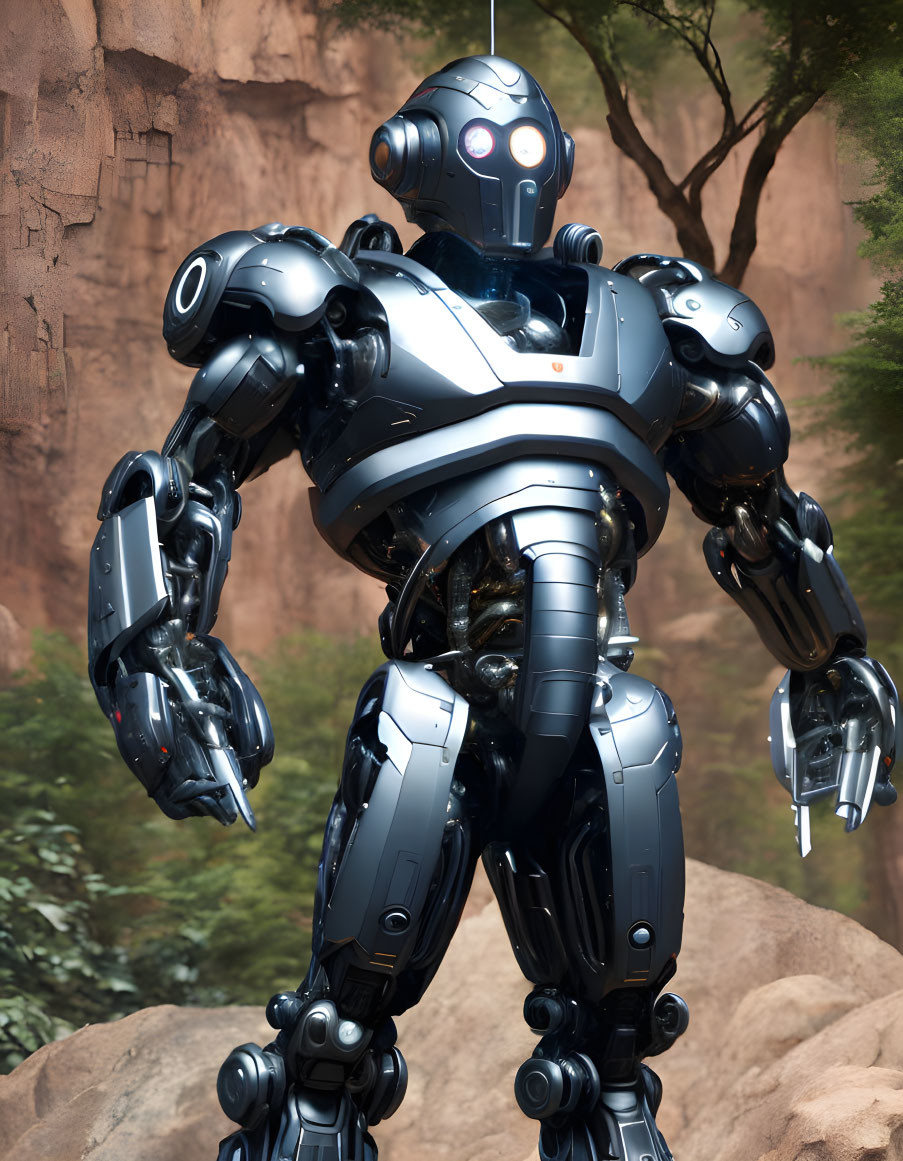 Detailed humanoid robot with sleek metallic design and advanced articulation.