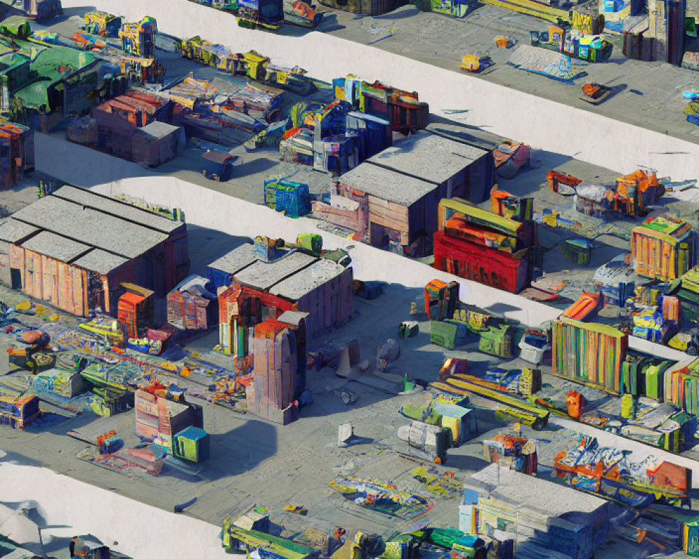 Vibrant container port with stacked containers and equipment