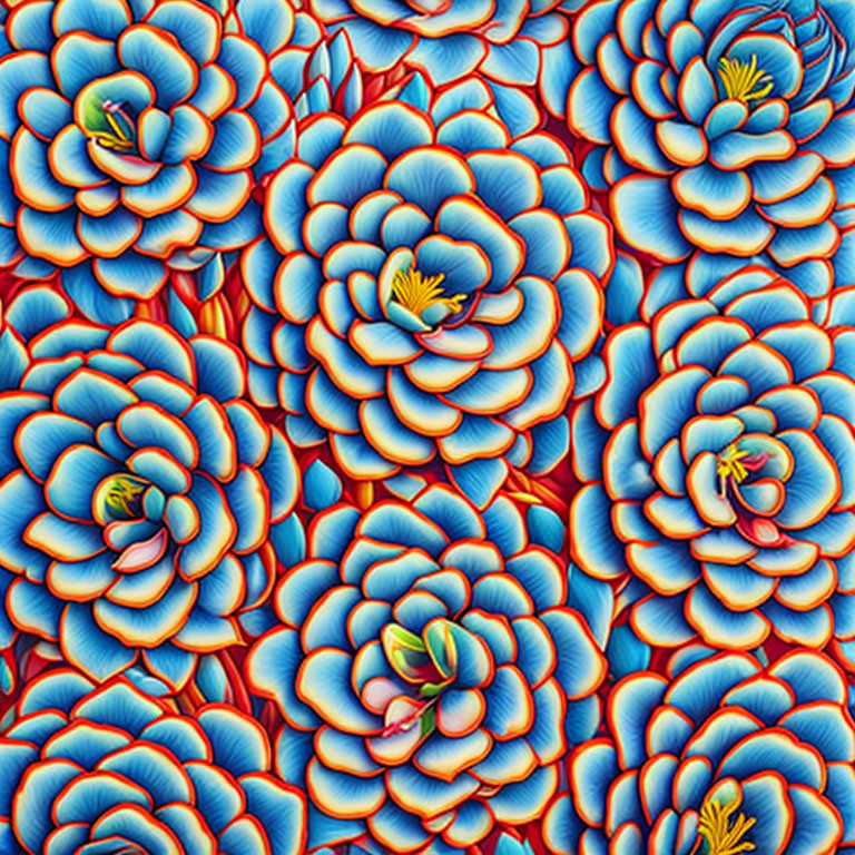 Detailed Floral Pattern in Blue, Red, and Yellow