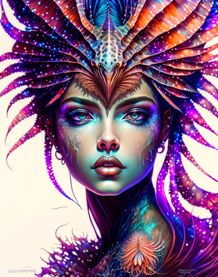 Elaborate Purple Headdress and Fantasy Elements Portrait