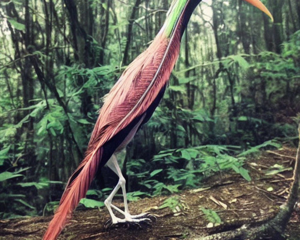 Colorful Bird with Long Orange Beak in Forest