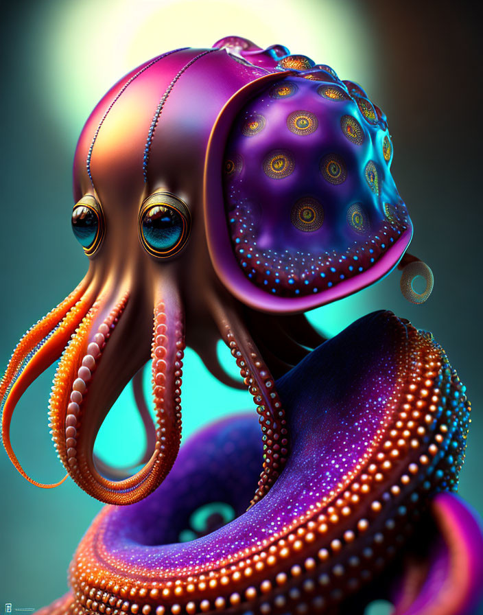 Colorful Digital Illustration of Iridescent Octopus